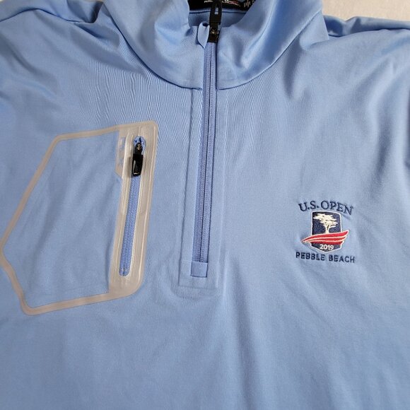 RLX Ralph Lauren Mens U.S. Open 2019 Pebble Beach 1/4 Zip Pullover Shirt XL Blue - Picture 4 of 10